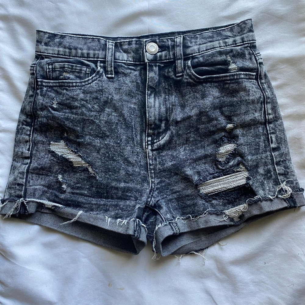 Black/grey denim ripped shorts